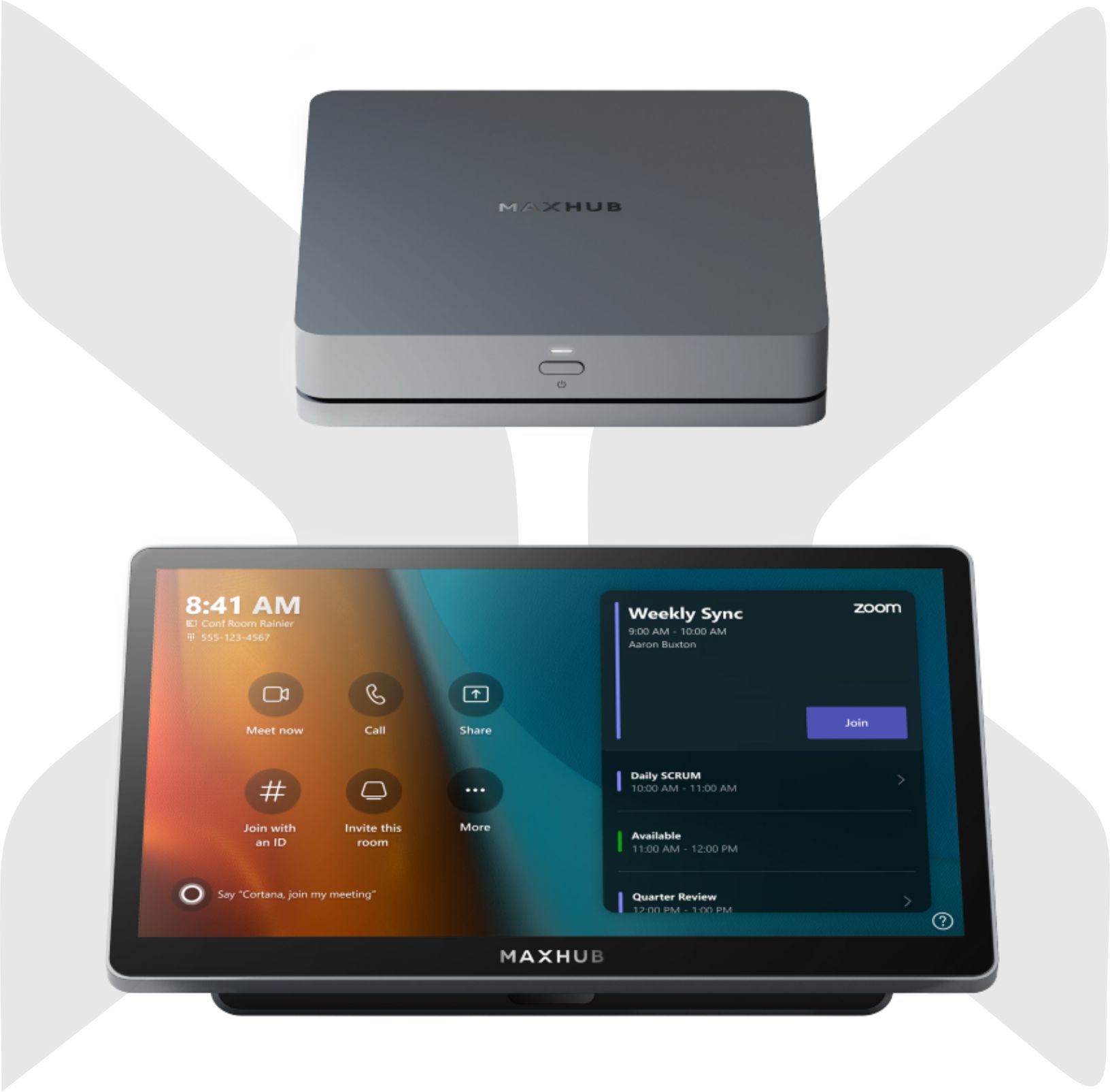 MAXHUB XCore Kit for Microsoft Teams Rooms with compute unit and touch console