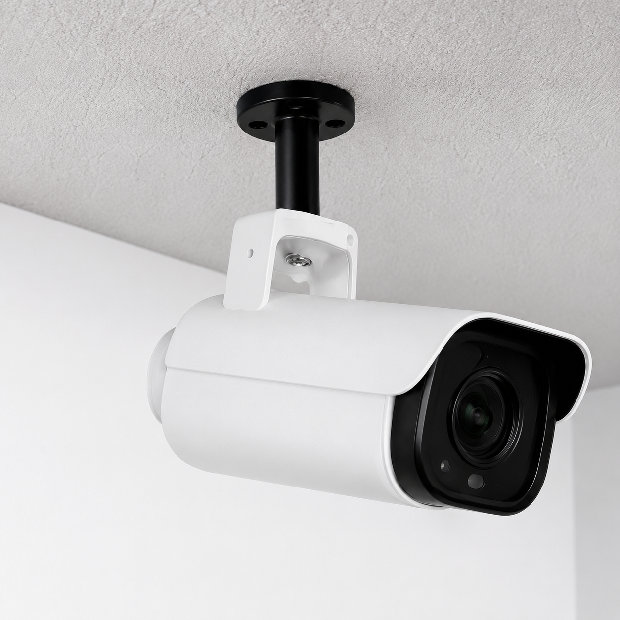 UniFlex Mini ceiling bracket installed with security camera