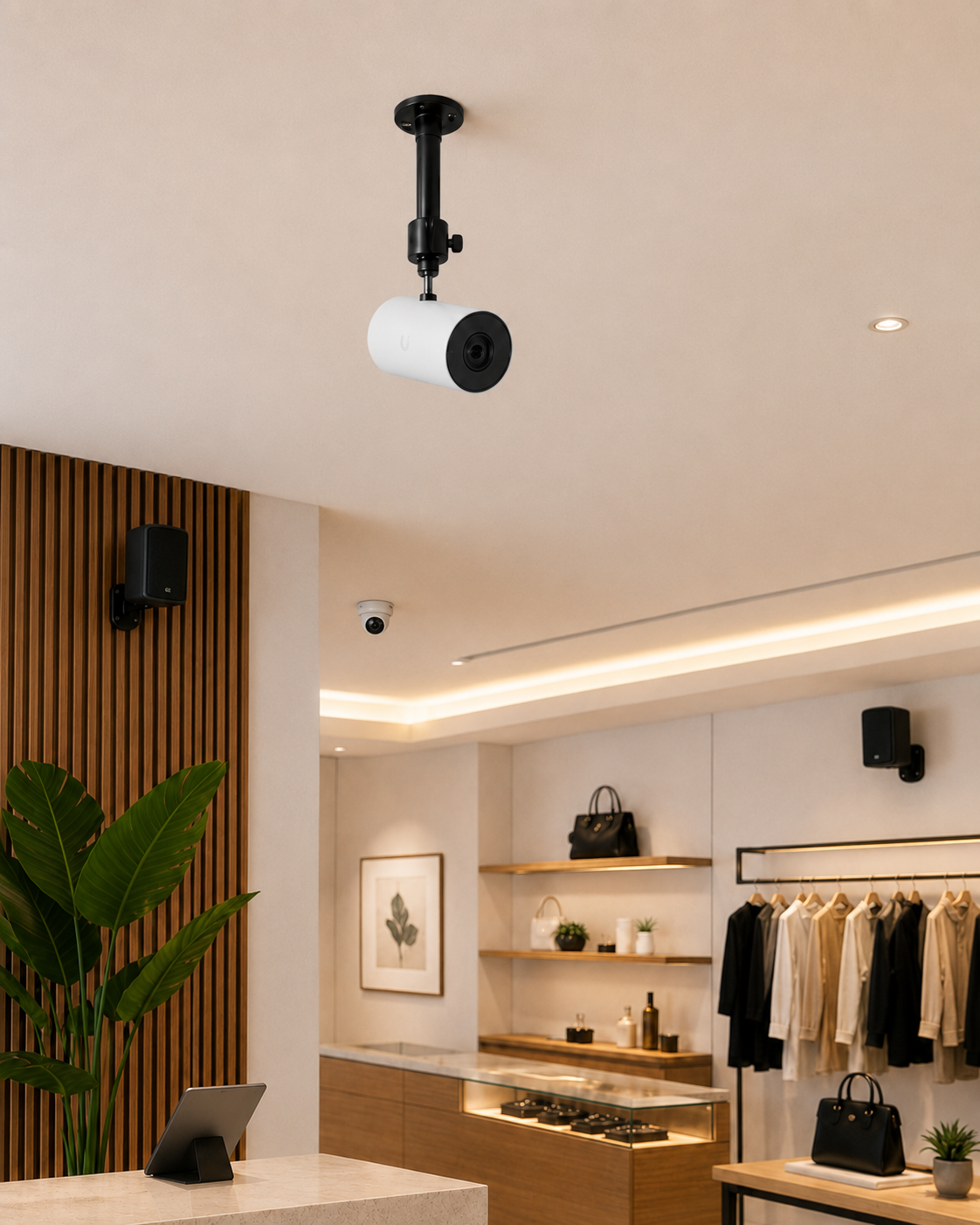 UniFlex Mini bracket used for ceiling-mounted security camera