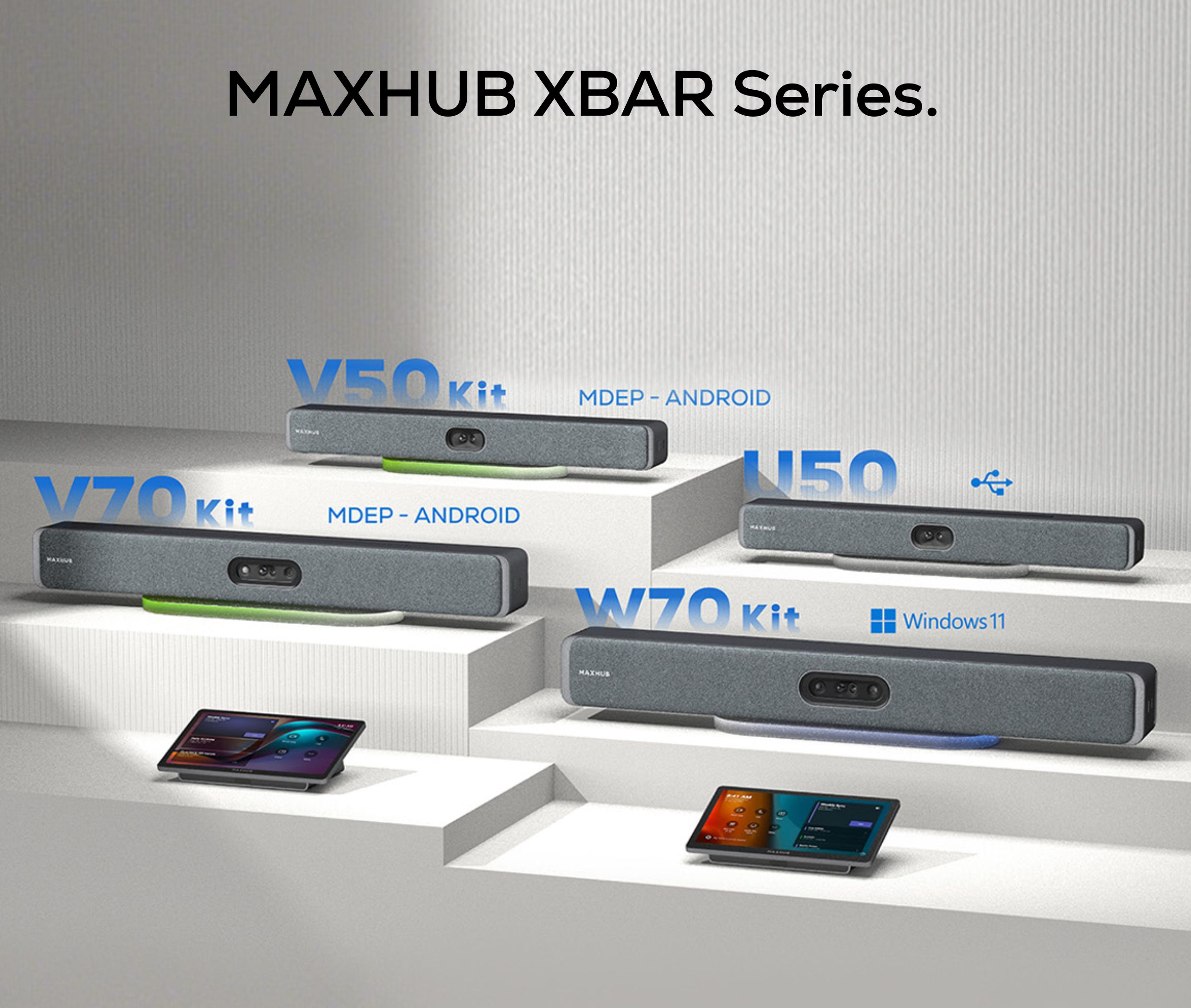 MAXHUB XBar Series U50 V50 V70 and W70 video conferencing solutions